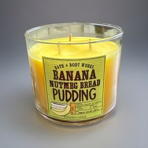 Bath & Body Works Banana Nutmeg Bread Pudding 3-Wick Candle Rare 14.5oz No Lid